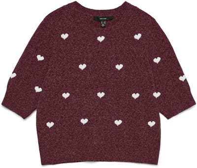 Vero Moda Trui Vmdoffy Intarsia 2/4 O-nk Pullover 10330793 Windsor Wine/w. White Hearts Dames Maat - M