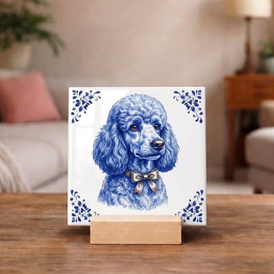 Delftsblauw Tegeltje 11x11 Poedel – Cadeau voor Hondenliefhebber of Baasje