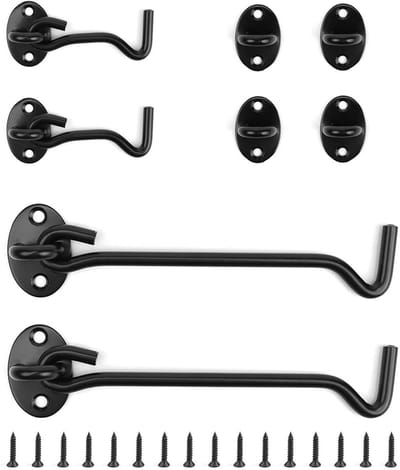Dailygoods - Stormhaken - Roestvrij staal - Sterk en slijtvast - Zwart - Deurhakenslot - Voor deuren en kasten - 4 stuks