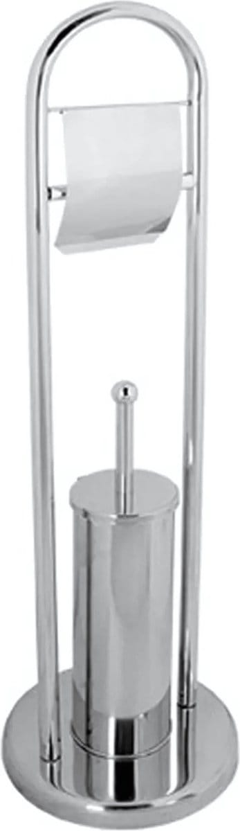 Tiss® Toiletonderbouwset 30x16.5x80cm - Roestvrij - Toiletborstel WC set - Verchroomde Toiletrolhouder en Borstelhouder met Zwaargewicht Basis - RVS