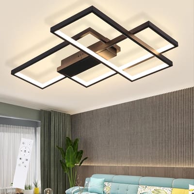 Dimbare LED Plafondlamp 65 cm - Moderne Zwarte Lamp voor Woonkamer, Slaapkamer en Keuken met Afstandsbediening, Geometrisch Design voor Thuis en Kantoor