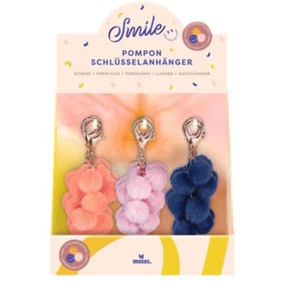 Smile sleutelhanger pompon assorti