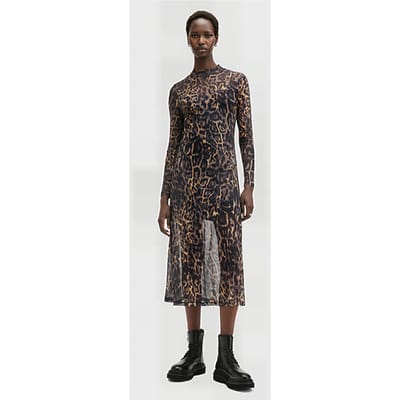 AllSaints Hanna Mesh Dress Jinx Golden Brown Maat: 2 | Midi Jurken Outlet | Dames | Bruin