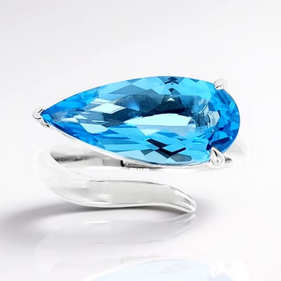 Cavill - Marambaia Topaas Ring - 925 Sterling Zilver Gerhodineerd - 4,815 ct Peervormige Blauwe Edelsteen - Elegante Tranenvormige Ring uit Brazilië