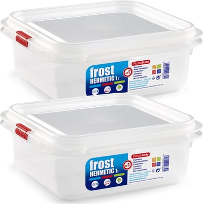 Plasticforte vershoudbakje - 4x - met deksel - 17 x 16 x 7 cm - 1L - meal prep bakjes