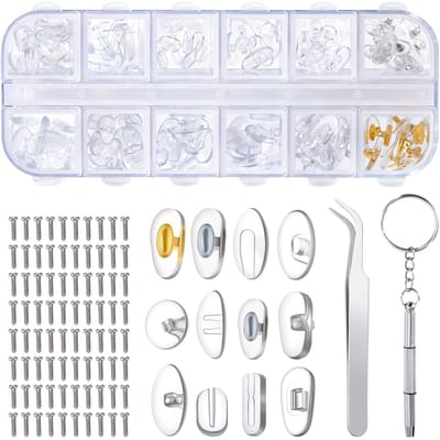 Dailygoody - Neuspads en reparatieset - Brilonderhoud - Multi - Schroeven en gereedschap - 80 schroeven en pincet - Geschikt voor brillen - 12 stijlen