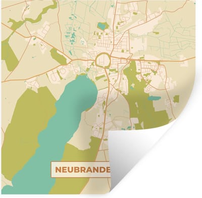 Muurstickers - Sticker Folie - Neubrandenburg - Plattegrond - Vintage - Kaart - Stadskaart - 100x100 cm - Plakfolie - Muurstickers Kinderkamer - Zelfklevend Behang XXL - Zelfklevend behangpapier - Stickerfolie