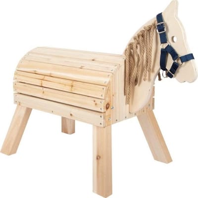 Houten paard - Stokpaard speelgoed - Binnen en buiten spelen - Met opbergruimte - Zithoogte 49 cm - Multicoloured