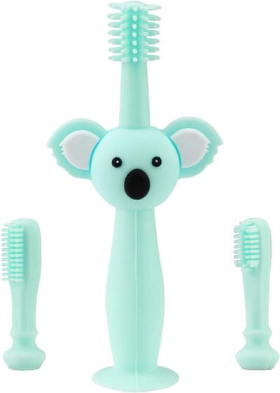 Tandenborstel voor Baby's | Cartoon Ontwerp | Zuignap | Mondverzorging | Opbergdoos | 2 Verwisselbare Koppen | Vanaf 6 Maanden