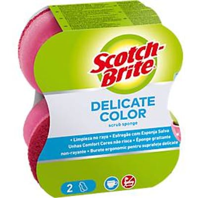 Scotch-Brite™ reinigingsspons Delicate Colour Comfort - niet krassend - voor pannen/schotels - L 117 x B 55 mm - schuim - roze-rood - 2 stuks