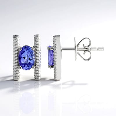 Cavill - Zilveren Oorbellen met Tanzaniet 0,748 ct - 925 Sterling Zilver met Palladium - Ovale Briljant Slijpsel - Elegant Design, Handgemaakt - 11 mm