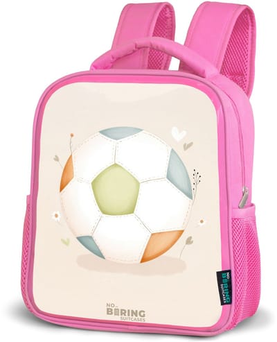 NoBoringSuitcases.com® - Rugzak roze - Schooltas meisjes - Voetbal in beige pastel kleuren - Kinder rugtas meisje - Boekentas kind - Kinderrugzak voor school - Schoolrugzak
