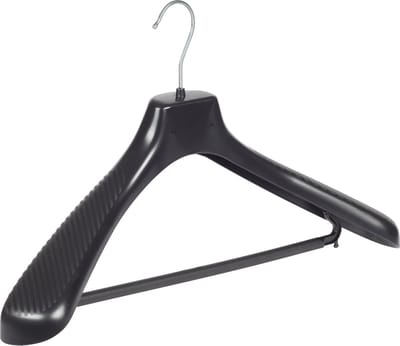 De Kledinghanger Gigant - Mantelhanger - Kostuumhanger - Jassenhanger - Volwassenen - GP48 - 50 Stuks - Kunststof - Zwart - Gebogen Model - Schouderverbreding 7 cm - Broeklat - 48 cm - Kledinghanger - Kleerhanger - GP-Serie (GP48/B_00/50)