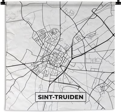 Wandkleed - Wanddoek - Stadskaart – Plattegrond – België – Zwart Wit – Sint Truiden – Kaart - 180x180 cm - Wandtapijt