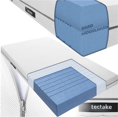 tectake® Matras Sky - 100 x 200 cm - 18 cm dik - Eenpersoons Matras van Comfortschuim - Koudschuim met 2 hardheidsgraden - H2 en H3 - Inclusief Wasbare Hoes van Ademend 3D-meshweefsel