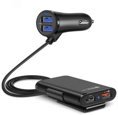 DrPhone QuadCharge – 4-poorts Snellader voor Auto's - LED-indicatielampje - 1,8 meter – USB 3.0 QuickCharge – 36W 8A – Ingebouwde Bescherming - Zwart