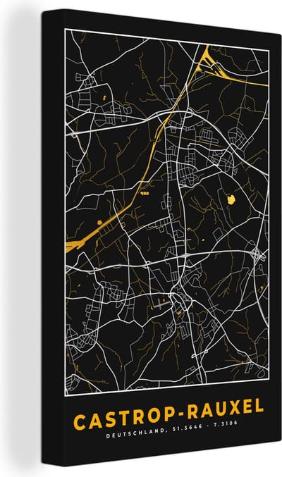 Canvas Schilderij Castrop Rauxel – Stadskaart – Gold – Plattegrond – Stadskaart – Kaart - Duitsland - 20x30 cm - Wanddecoratie