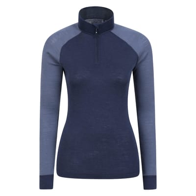 Mountain Warehouse Dames Merino Wol Zip Neck Thermo Top (Navy)