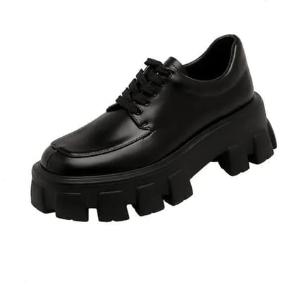 Dames Britse Stijl Leren Schoenen Lente Herfst Loafer Schoenen Verhoogde Dikke Bodem Platform Veterschoenen Dames 39 black