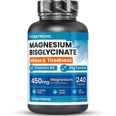 Vitastrong Magnesium Bisglycinaat 3.750 mg 240 capsules - Antistress en vermoeidheid, hoge absorptie, energieondersteuning en zenuwstelsel, voedingssupplement voor sport en welzijn - Glutenvrij en
