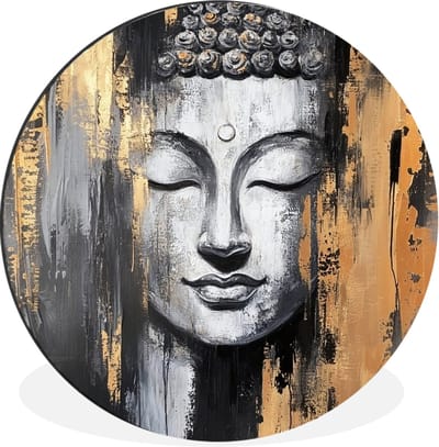 WallCircle - Wandcirkel - Muurcirkel - Boedhha - Penseelstreken - Goud - Abstract - Aluminium - Dibond - 30x30 cm - Binnen en Buiten