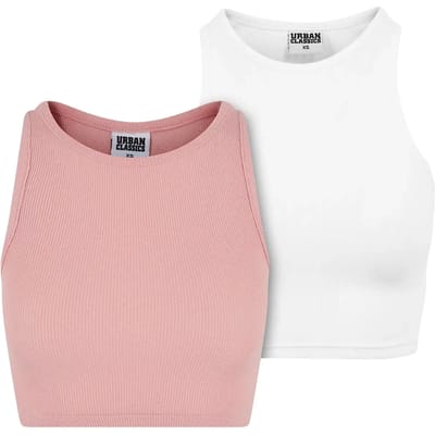 Urban Classics - Rib 2-Pack Crop top - L - Roze/Wit