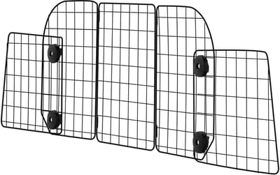 Famanu - Universele verstelbare huisdierbarrière voor auto, vrachtwagen en SUV, poortafscheiding van robuuste metalen buis, houdt huisdieren uit de buurt van stoelen, zwart, 408-1565 mm