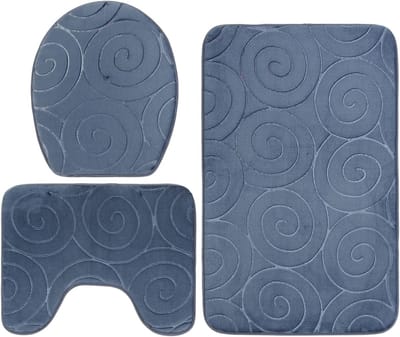 Set van 3 Badkamer Matten met Steentextuur - Absorberende Vloermatten en Toiletdeksel Mat voor een Stijlvolle Badkamer (Grijs)