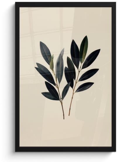 Poster in lijst - Fotolijst 40x60 cm - Posters - Ovaalvormige bladeren - Diep groen - Symmetrisch - Posterlijst zwart - Decoratie - Wanddecoratie woonkamer - Muurdecoratie slaapkamer