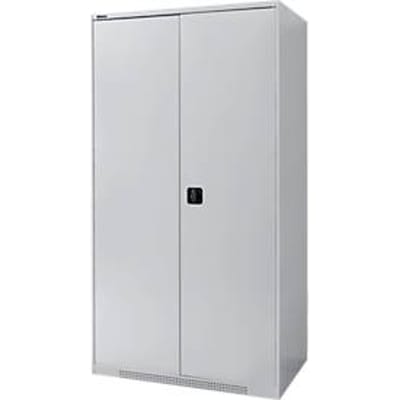 Schäfer Shop Genius dubbeldeurskast FS, staal, met ventilatieopeningen, B 1055 x D 620 x H 1950 mm, 5 OH, alu wit/wit aluminium, tot 500 kg