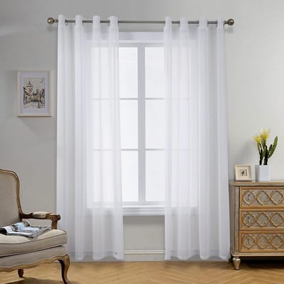Gordijnen met ingestanste ringen, voor woonkamer en slaapkamer, 225 x 140 cm, set van 2, lichtdoorlatend, wit, effen, onderhoudsvriendelijk en kreukvrij, linnenlook