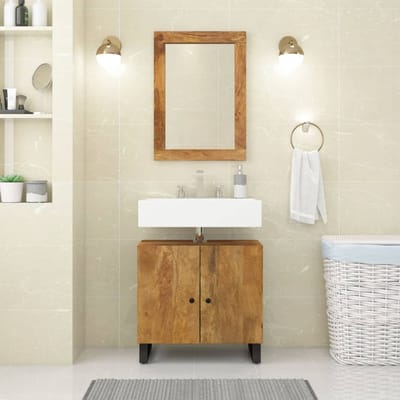 vidaXL - Wastafelkast - 62x33x58 - cm - massief - mangohout - en - bewerkt - hout