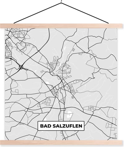 Posterhanger incl. Poster 40x40 cm - Schoolplaat - Stadskaart - Plattegrond - Bad Salzuflen - Duitsland - Kaart - Textielposter - Blanke latten - Stadskaart