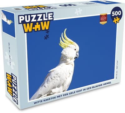 Puzzel Witte kaketoe met een gele kuif in een blauwe hemel - Legpuzzel - Puzzel 500 stukjes