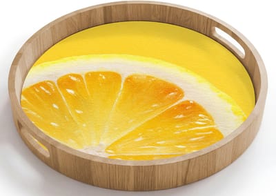 Dienblad rond 40x40 cm - Schootdienblad hout - Citroen - Geel - Zonnig - Borrelplank rechthoek - Plateau houten dienbladen
