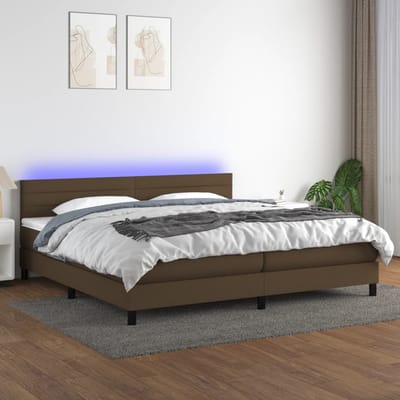 vidaXL - Boxspring - met - matras - en - LED - stof - donkerbruin - 200x200 - cm