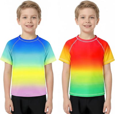 Rash Vest Boys' Short Sleeve Swimming Shirt Set of 2 Quick-Drying Shirt with Sun Protection for Children 3-11 Years