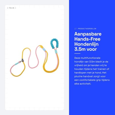 Dailygoods- Hondenlijn 3.5m - Aanpasbare Heuplijn - Multifunctioneel - Schuim Handvat - Duurzaam Klimtouw - 360-graden Rotatie - Hondentuig