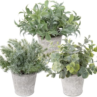 Unyqoos ® Decoratieve Set van Drie Realistische Kunstplanten in Stijlvolle Cementpotten voor Huisdecoratie