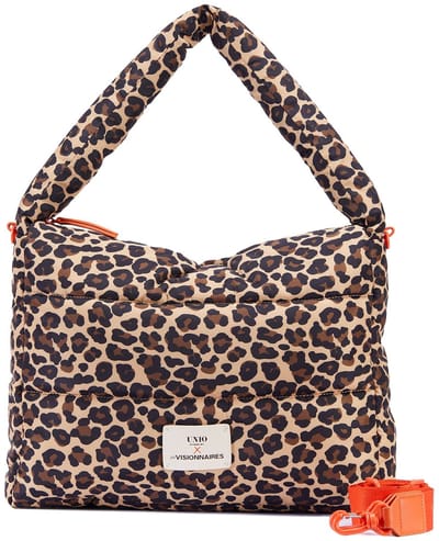 Unio Hamburg x Les Visionnaires schoudertas Leo Unio Hobo Leo Print Lichtbruin