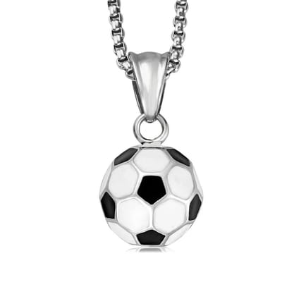 Ketting Heren met Mini Voetbal Hanger - Wit / Zwart - Kettingen Heren Jongens Meisjes - Papa Cadeau Voor Mannen - Vaderdag