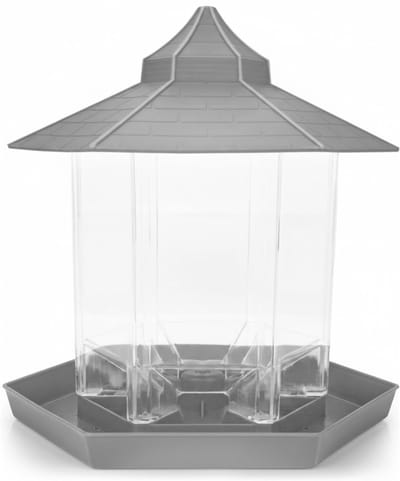 Famanu – Vogelhuisje om op te hangen - grijs kunststof vogelvoederdispenser voor tuin - balkon - terras - voederlantaarn voor mezen - mussen