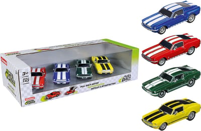 Carrera Speelgoedvoertuig Auto - Pull and Speed - Ford Mustang '67 - Pull Back Auto - Terugtrekauto - 1:43 - 4 Stuks