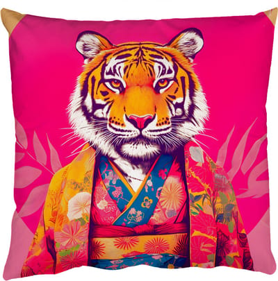 Sierkussens - Kussentjes Woonkamer - 50x50 cm - Tijger - Kimono - Planten - Roze