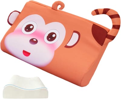 Kinderkussen van traagschuim, wiegkussen, kussenhoes inbegrepen, kinderkussen, kindernapkussen, unisex voor jongens en meisjes(Ondeugende apenstijl)