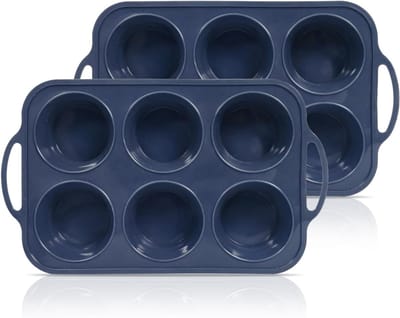 Jumbo Siliconen Muffin Mallen met Metalen Versterkte Frame, 6 Cups, Ideaal voor Cupcakes en Bakken, Antiaanbaklaag, BPA Vrij, Extra Grote Muffinvormen met Handvat