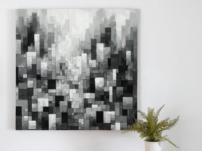 Olieverf zwart wit schilderij | Monochrome meesterwerk in olieverf met contrastrijk zwart-wit palet | Kunst - 100x100 centimeter op Forex | Foto op Forex