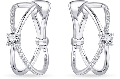 Jewels Inc. - Oorringen - Gekruist gezet met Zirkonia Stenen - 6mm Breed - 17mmØ - Gerhodineerd Zilver 925