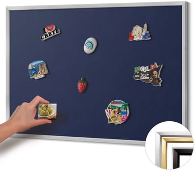 Wallfluent - Marine Magneetbord in Effen Kleuren - 100 cm x 70 cm - Magneetbord met Zilveren Frame - Kleur: donker marineblauw - Magnetisch Bord Rechthoekig - Magneetbord met Effen Frame - Magnetisch Bord voor aan de Wand