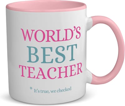 Akyol - world's best teacher koffiemok - theemok - roze - Juf - beste juf - school - verjaardagscadeau - afscheidscadeau - kado - 350 ML inhoud